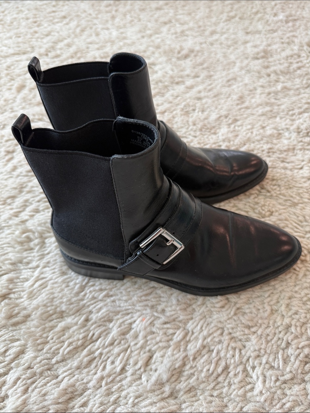 Zara Black Leather Buckle Chelsea Ankle Boots